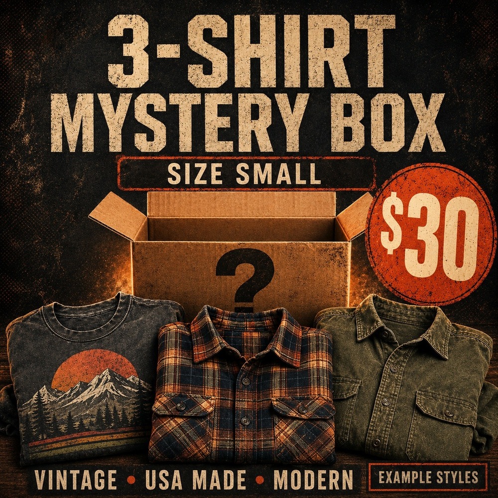 Mens Small Mystery Box 3 Shirts Vintage USA Made Modern Graphic Tee Flannel 13